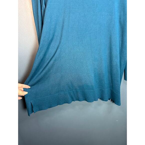 Cable & Gauge Sweater Women's Size 2X Wide Button Up Turtleneck Blue Office Wear - Picture 5 of 9